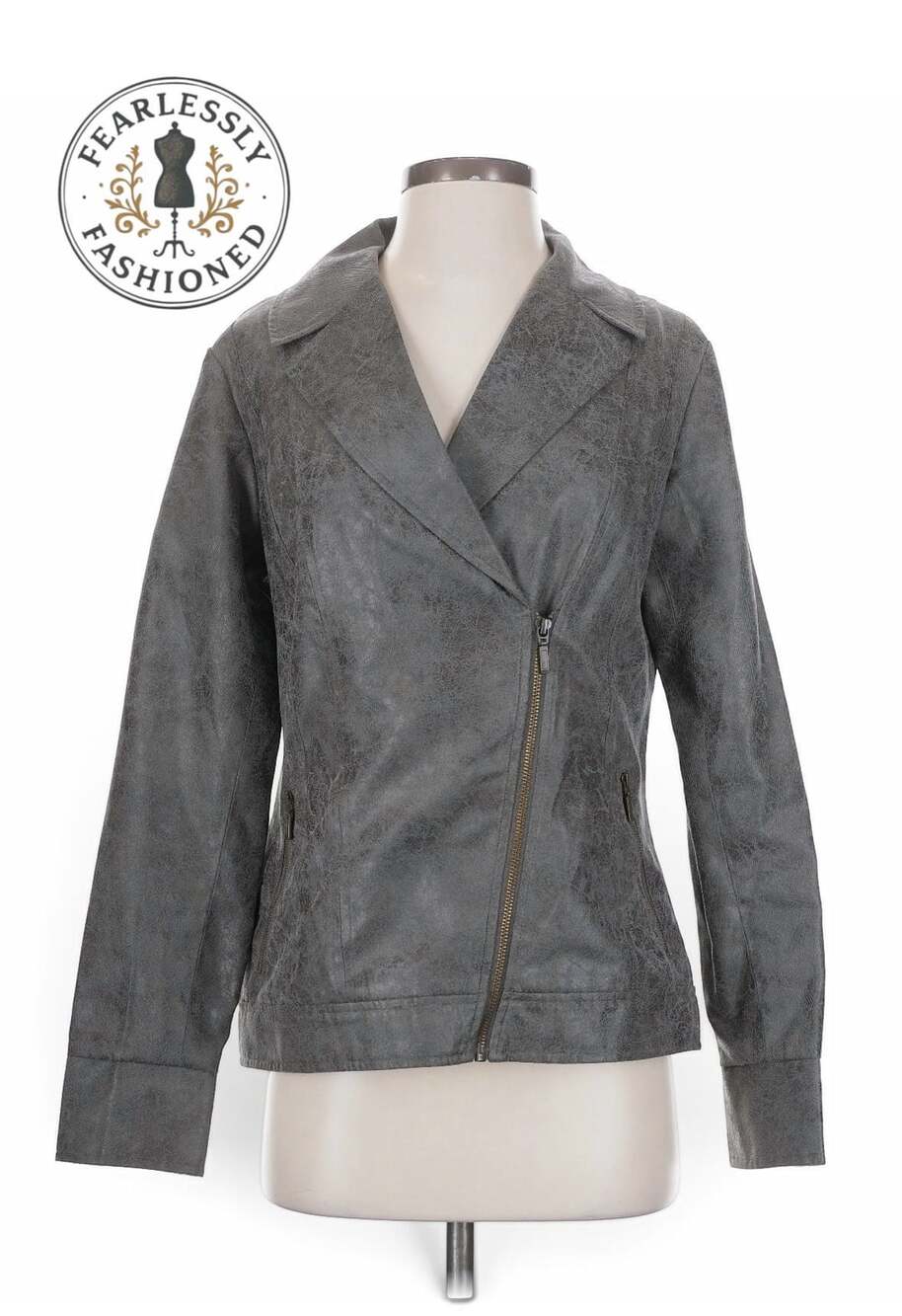 Tribal Grey Asymmetric Zip Motorcycle Jacket Size 4
